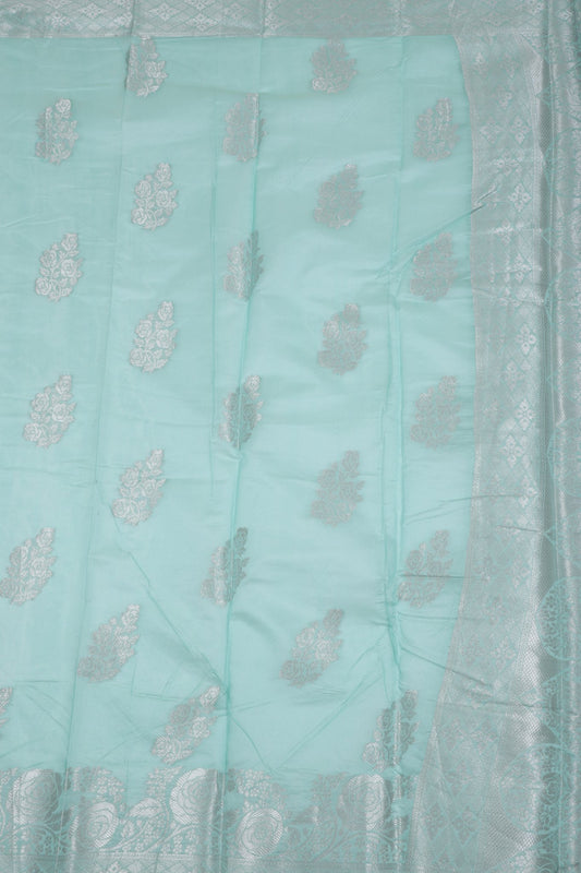 Mint Green Banarasi Silk Saree with Silver Zari Work