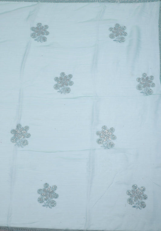 Pastel Blue Organza Saree with Intricate Silver Embroidery