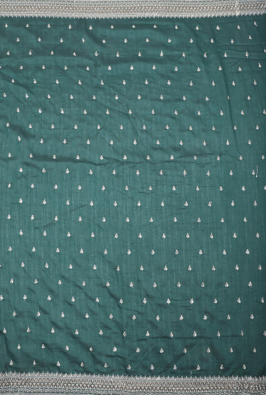 Emerald Green Silk Saree with Silver Zari Embroidery