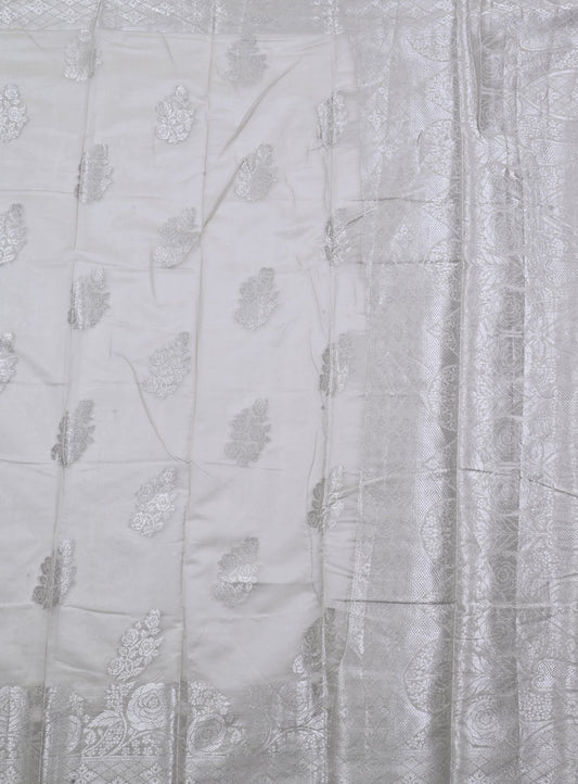 Silver Zari Work Banarasi Silk Saree