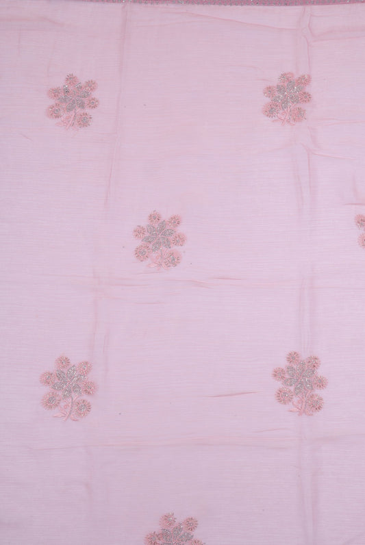 Pastel Pink Organza Saree with Floral Embroidery