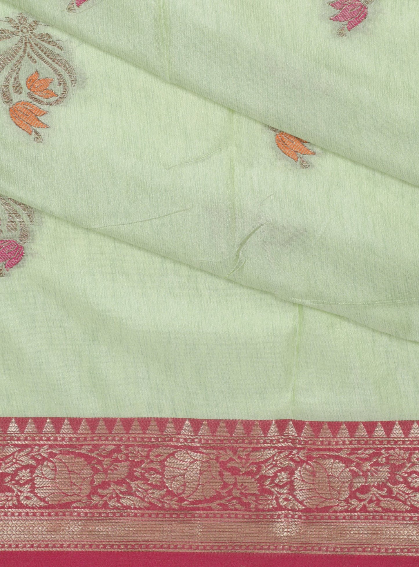 Pink and Green Organza Saree with Zari Work