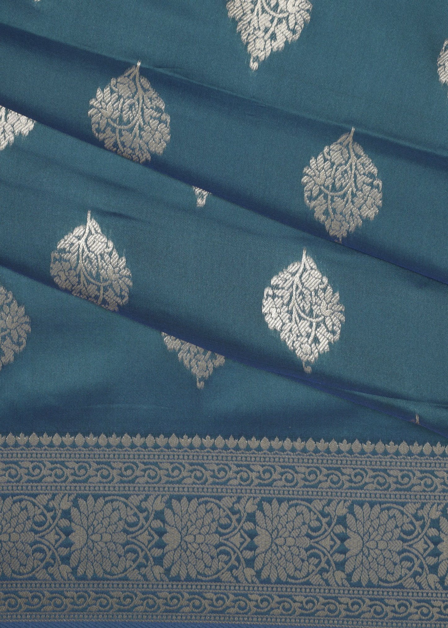 Teal Blue Banarasi Silk Saree with Silver Zari Work