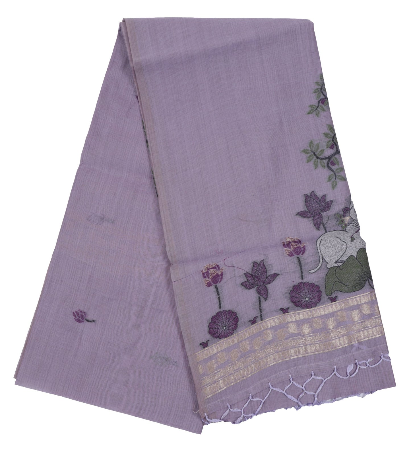 Lavender Organza Saree with Elephant Motif Embroidery
