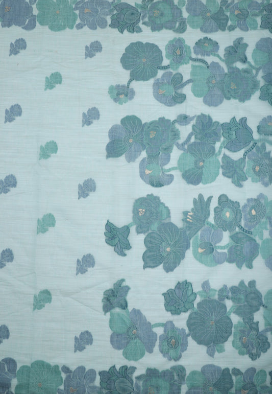 Pastel Blue Floral Linen Saree