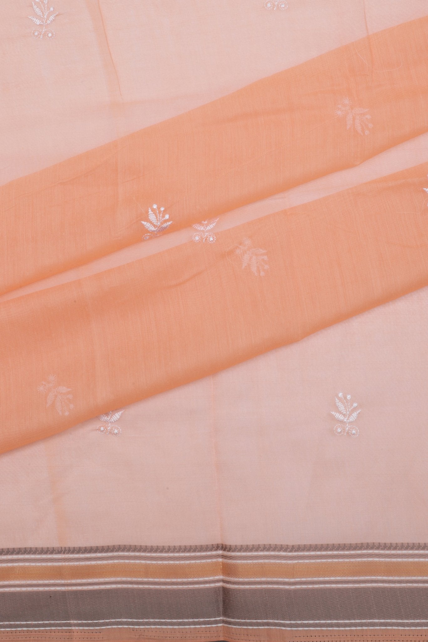 Peach Cotton Embroidered Saree with Paisley Motifs