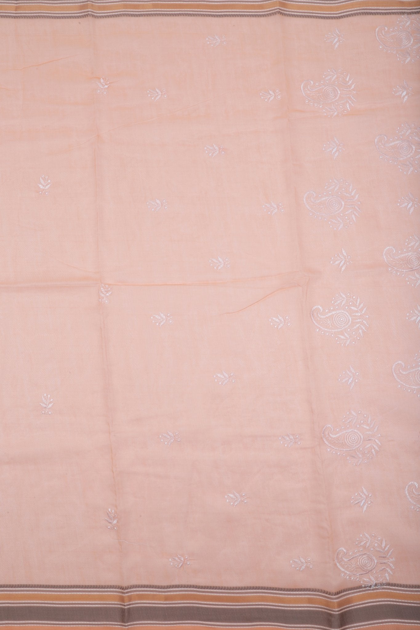 Peach Cotton Embroidered Saree with Paisley Motifs