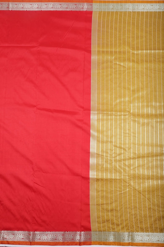 Elegant Weaves Red Silk Saree with Golden Zari Border