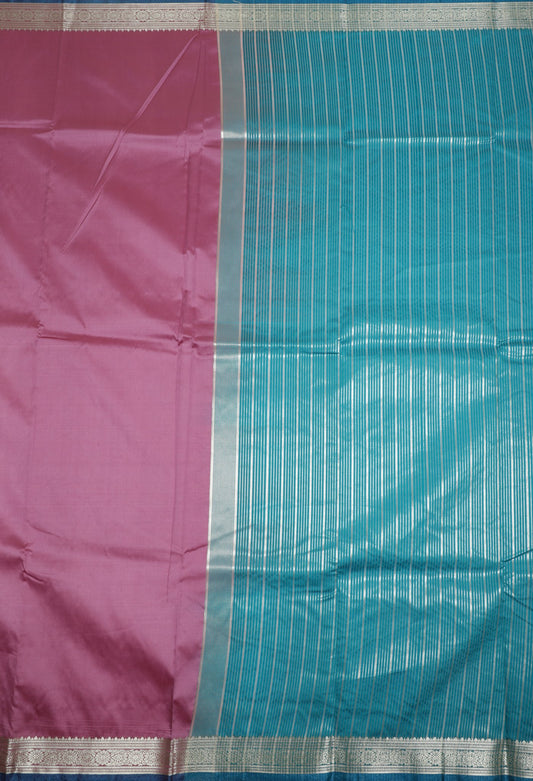Elegant Weaves Pink and Blue Silk Saree with Silver Zari Border