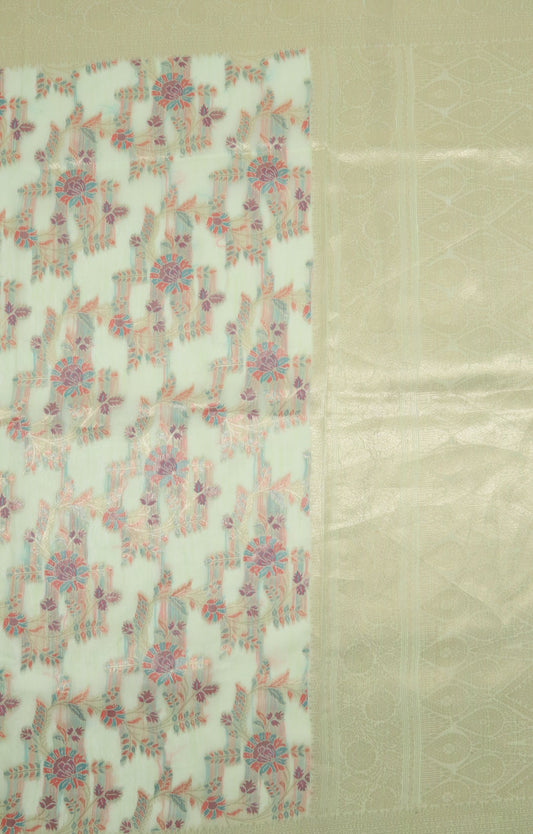 Pastel Green Organza Floral Embroidered Saree