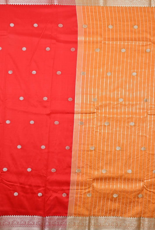 Radiant Red and Gold Silk Saree with Intricate Zari Work