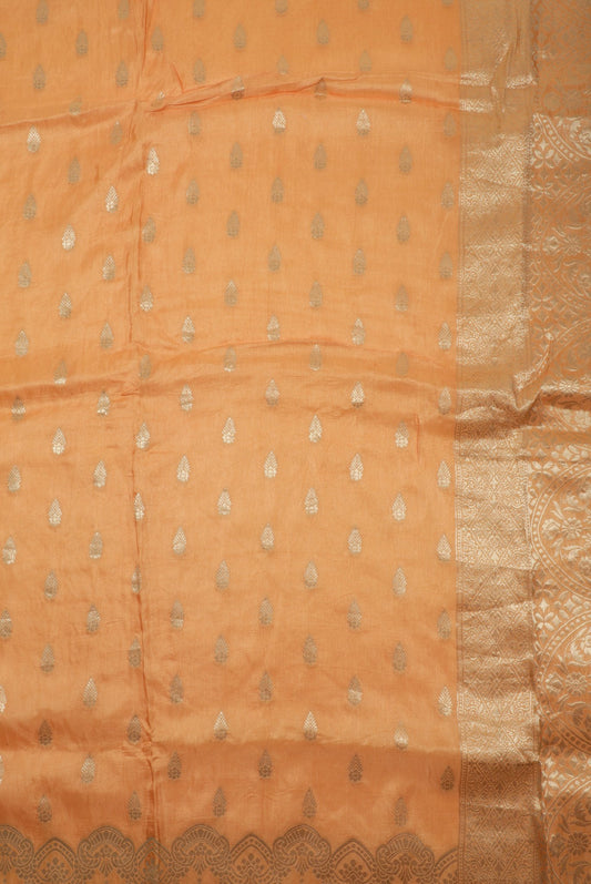Peach Banarasi Silk Saree with Gold Zari Work