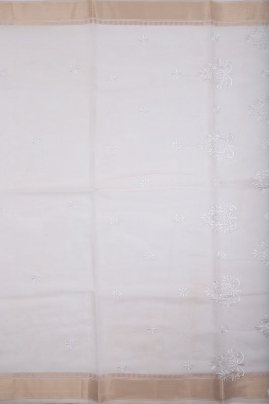 Pastel Pink Organza Saree with White Embroidery