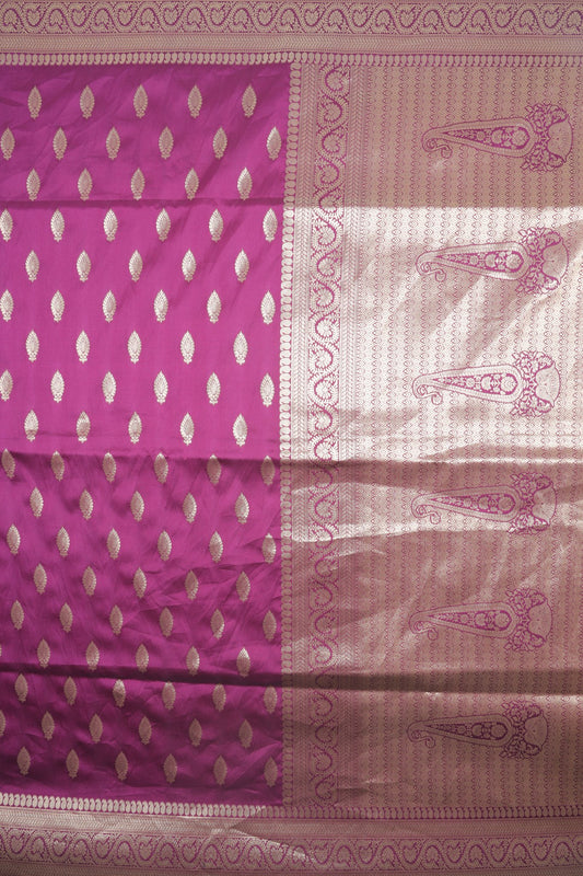 Magenta Banarasi Silk Saree with Zari Leaf Motifs