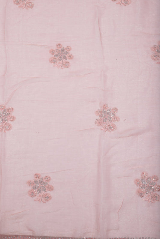 Blush Pink Organza Saree with Floral Embroidery