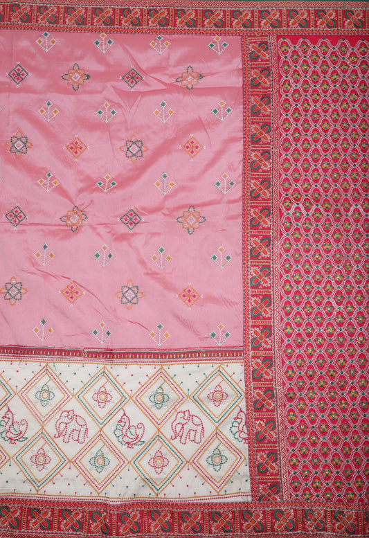 Pink Silk Embroidered Saree with Traditional Motifs