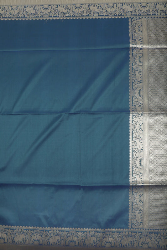 Elegant Weaves Blue Silk Saree with Silver Zari Elephant Motifs