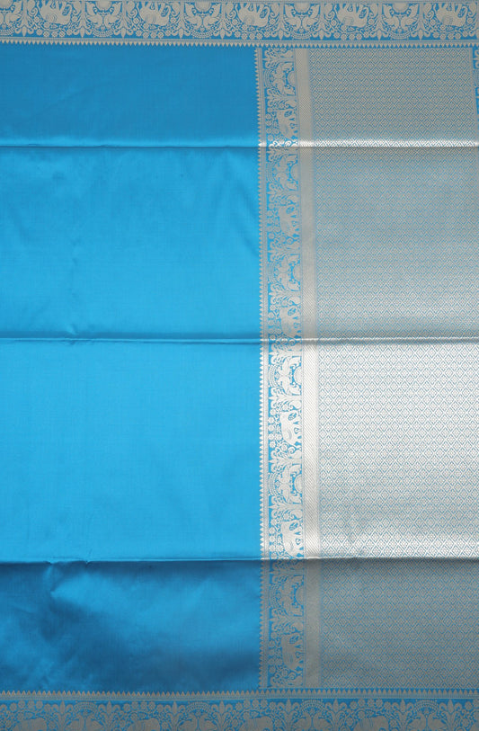 Sky Blue Banarasi Silk Saree with Silver Zari Work