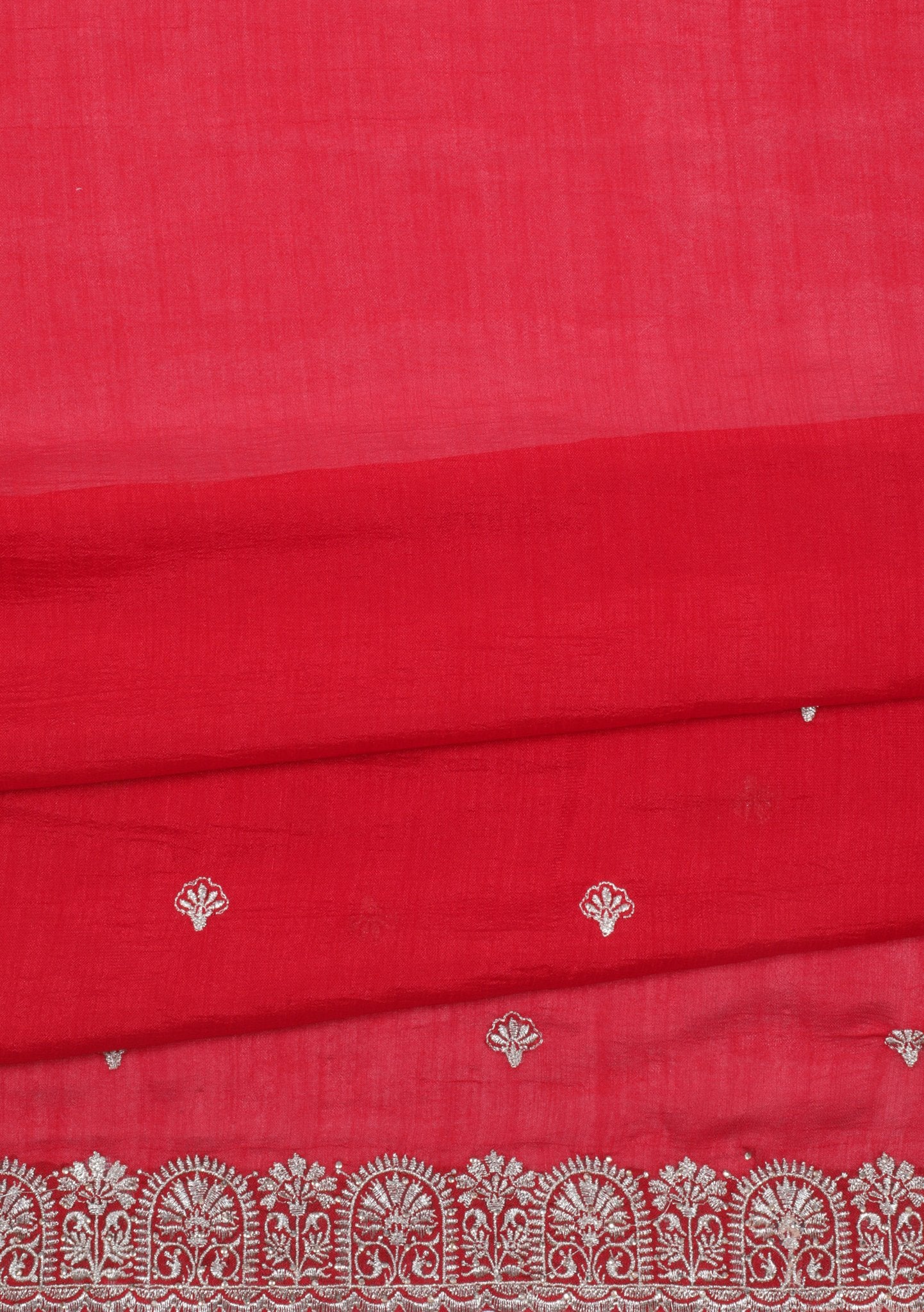 Red Cotton Embroidered Saree with Intricate Silver Border