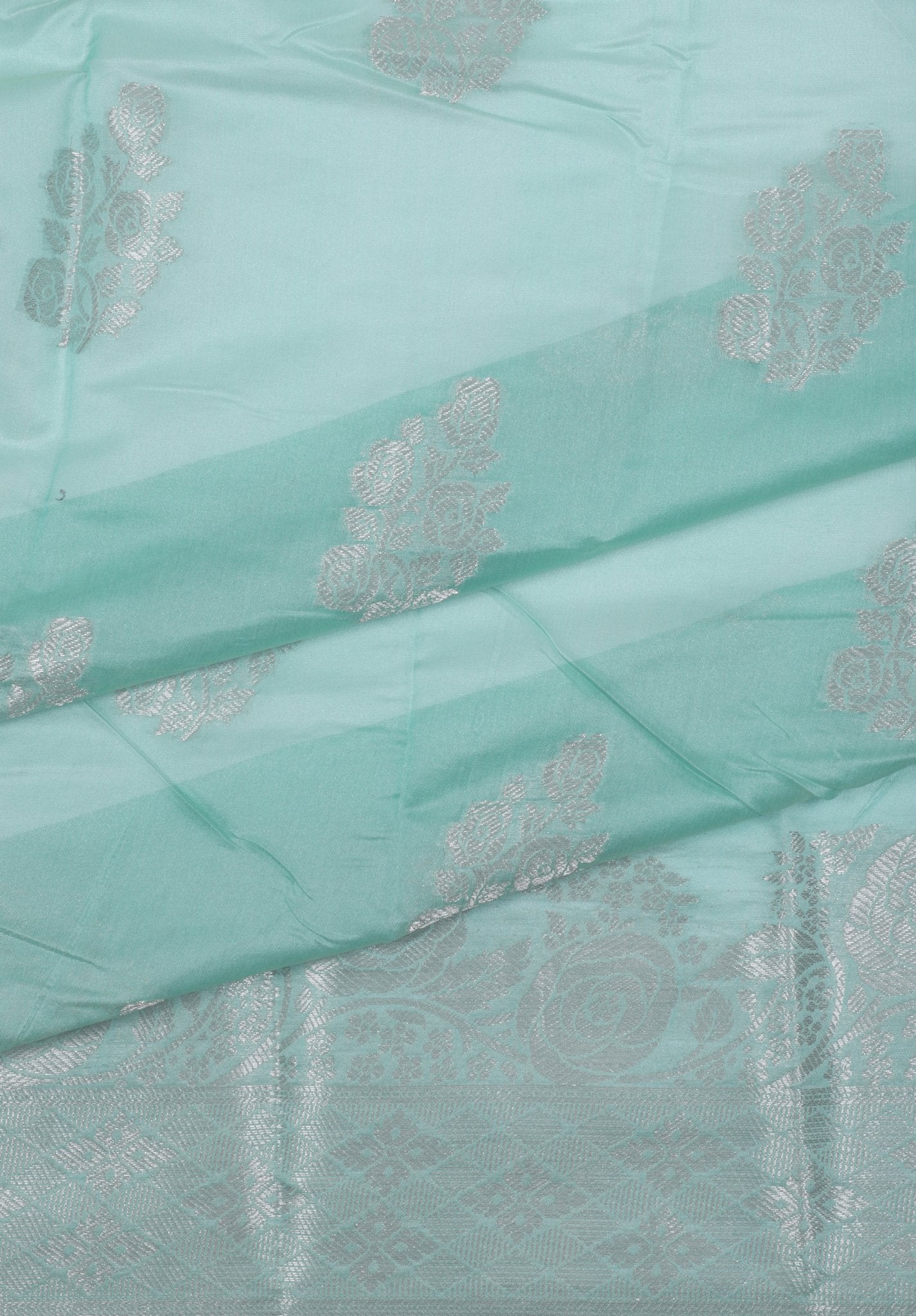 Mint Green Banarasi Silk Saree with Silver Zari Work