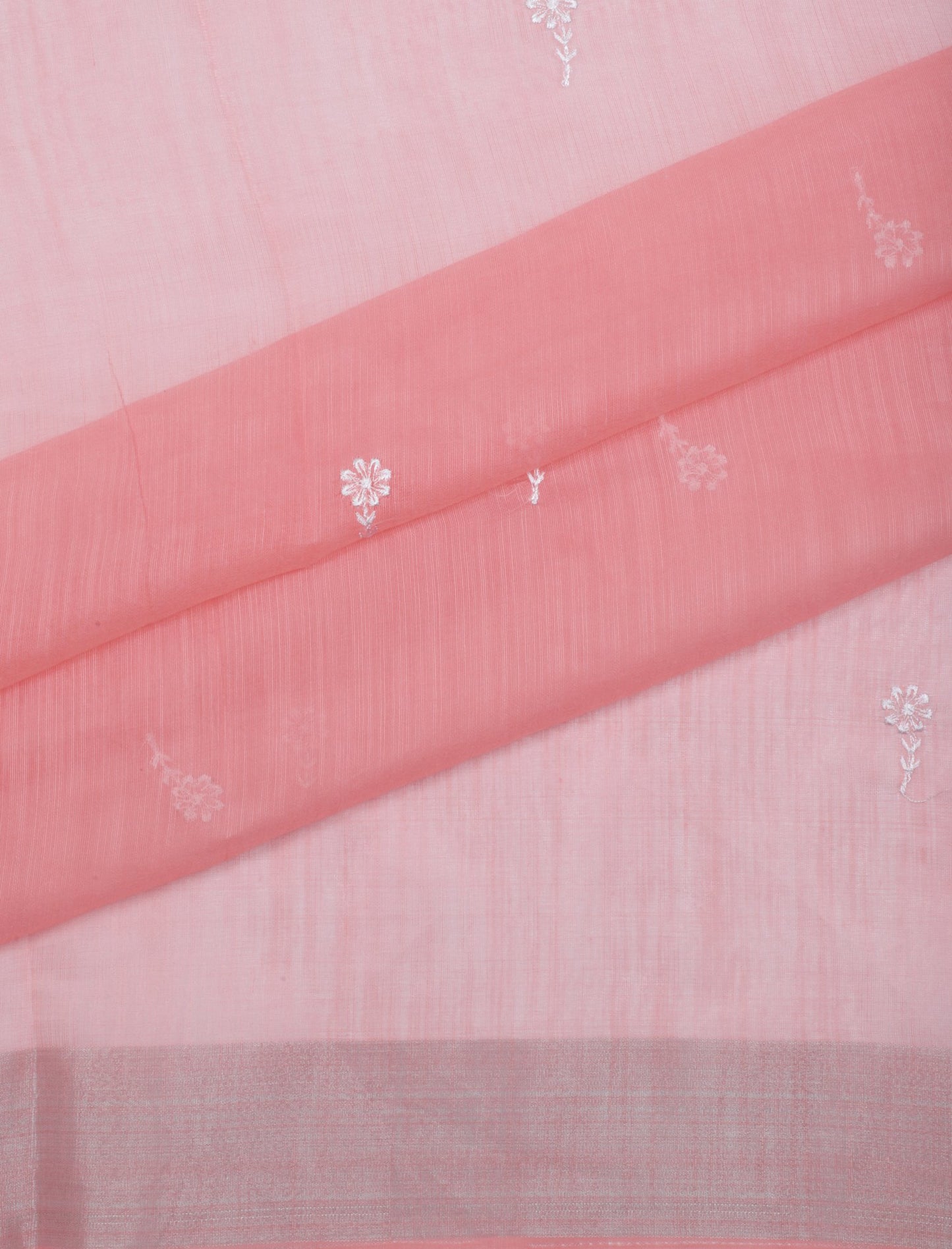 Charming Pink Chiffon Saree with White Floral Embroidery