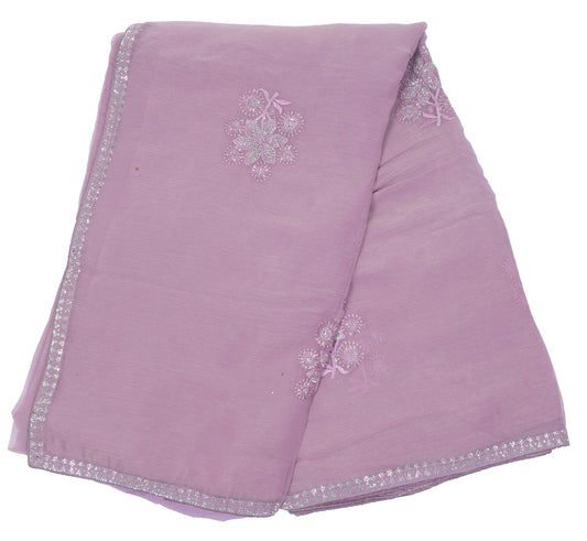 Lavender Chiffon Embroidered Saree with Silver Accents