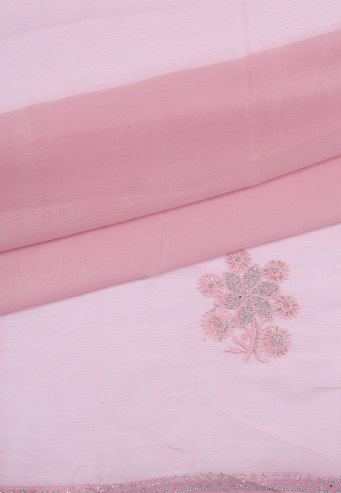 Pastel Pink Organza Saree with Floral Embroidery