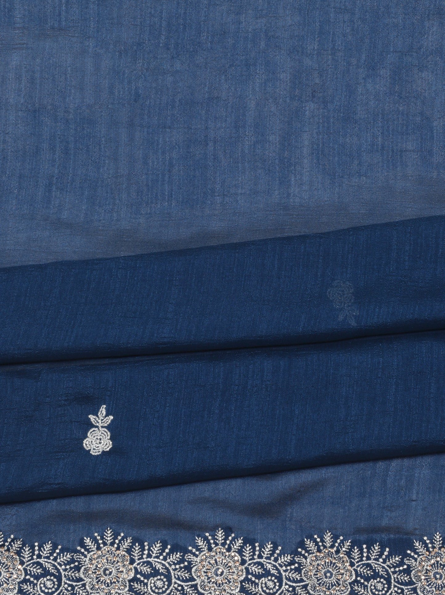 Navy Blue Cotton Embroidered Saree with Lace Border