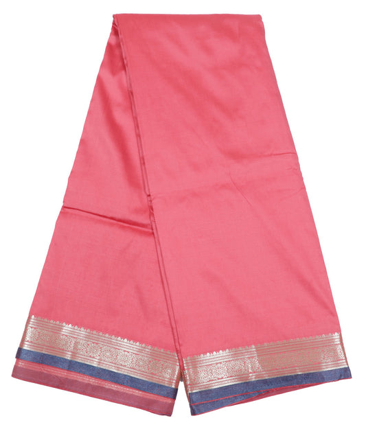 Elegant Weaves Pink and Blue Cotton Silk Saree with Zari Border