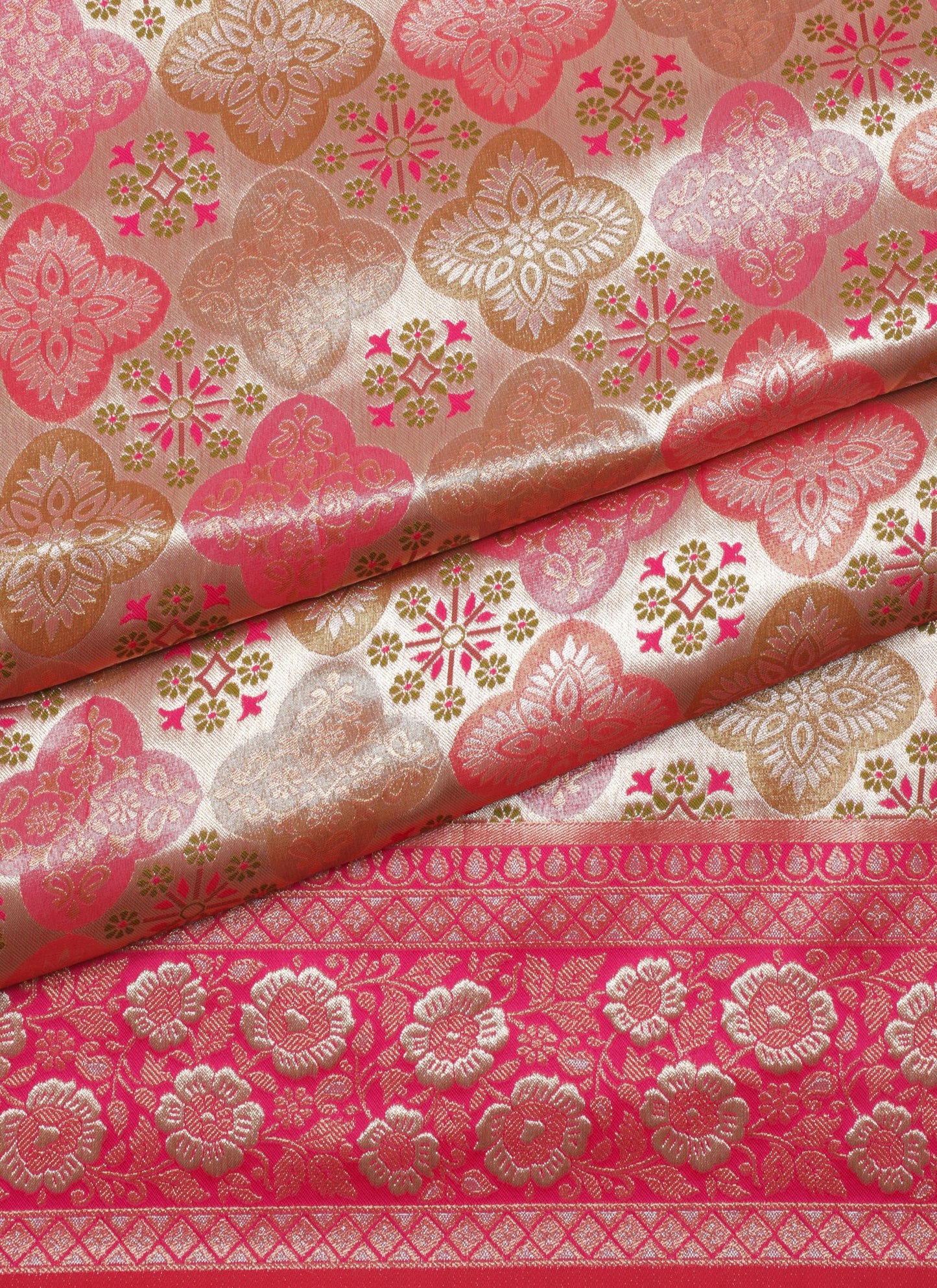 Pink and Gold Banarasi Silk Saree with Intricate Zari Work