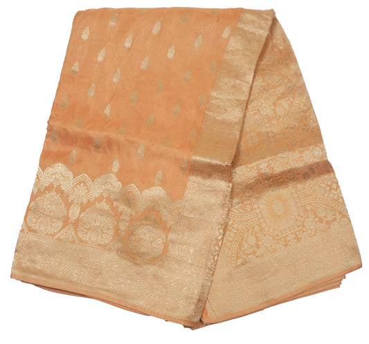 Peach Banarasi Silk Saree with Gold Zari Work