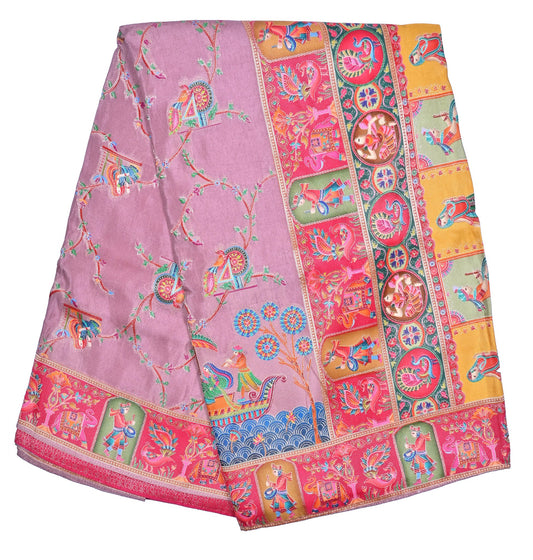 Exquisite Silk Saree with Intricate Multicolor Embroidery