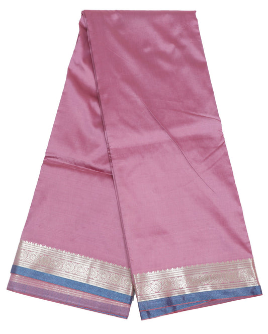 Elegant Weaves Pink and Blue Silk Saree with Silver Zari Border