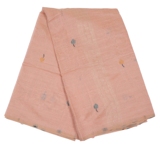 Pastel Pink Handwoven Cotton Saree with Artistic Motifs