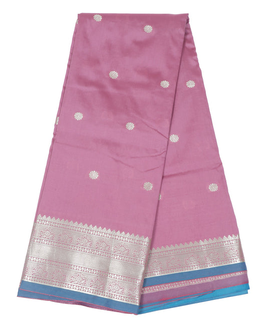 Elegant Weaves Pink and Blue Silk Saree with Silver Zari Work