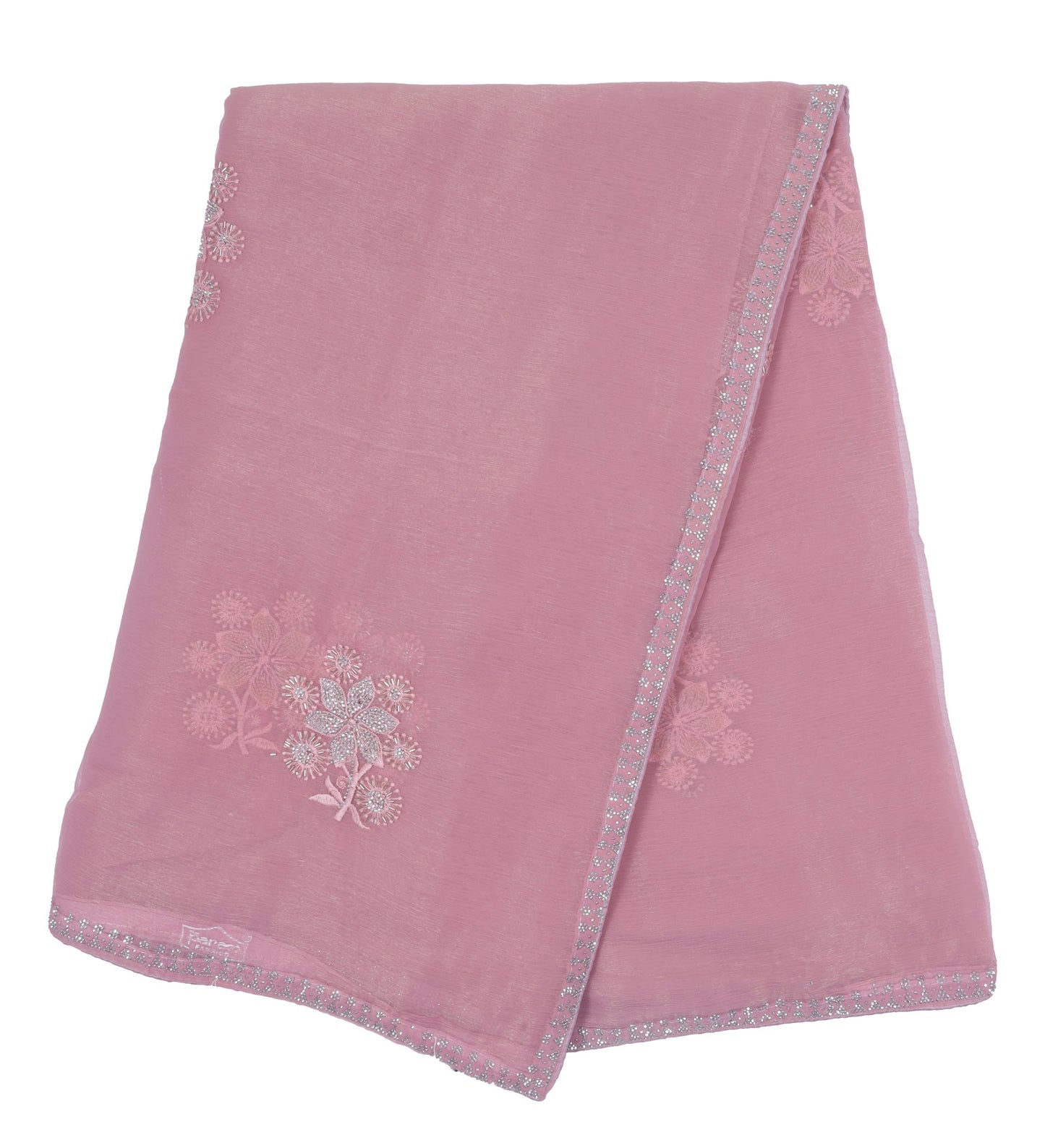 Pastel Pink Organza Saree with Floral Embroidery