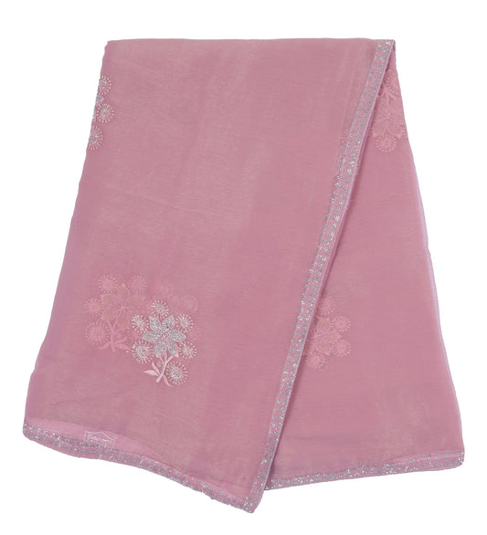 Pastel Pink Organza Saree with Floral Embroidery