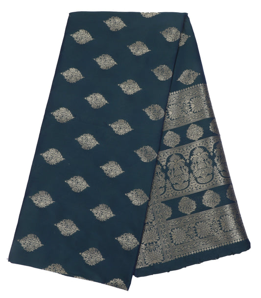 Teal Blue Banarasi Silk Saree with Silver Zari Work