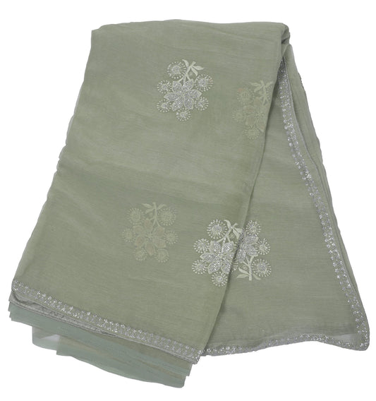 Elegant Weaves Light Green Chiffon Embroidered Saree