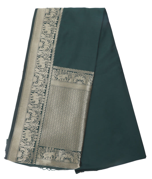 Emerald Green Silk Saree with Intricate Zari Work