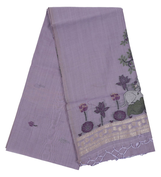 Lavender Organza Saree with Elephant Motif Embroidery