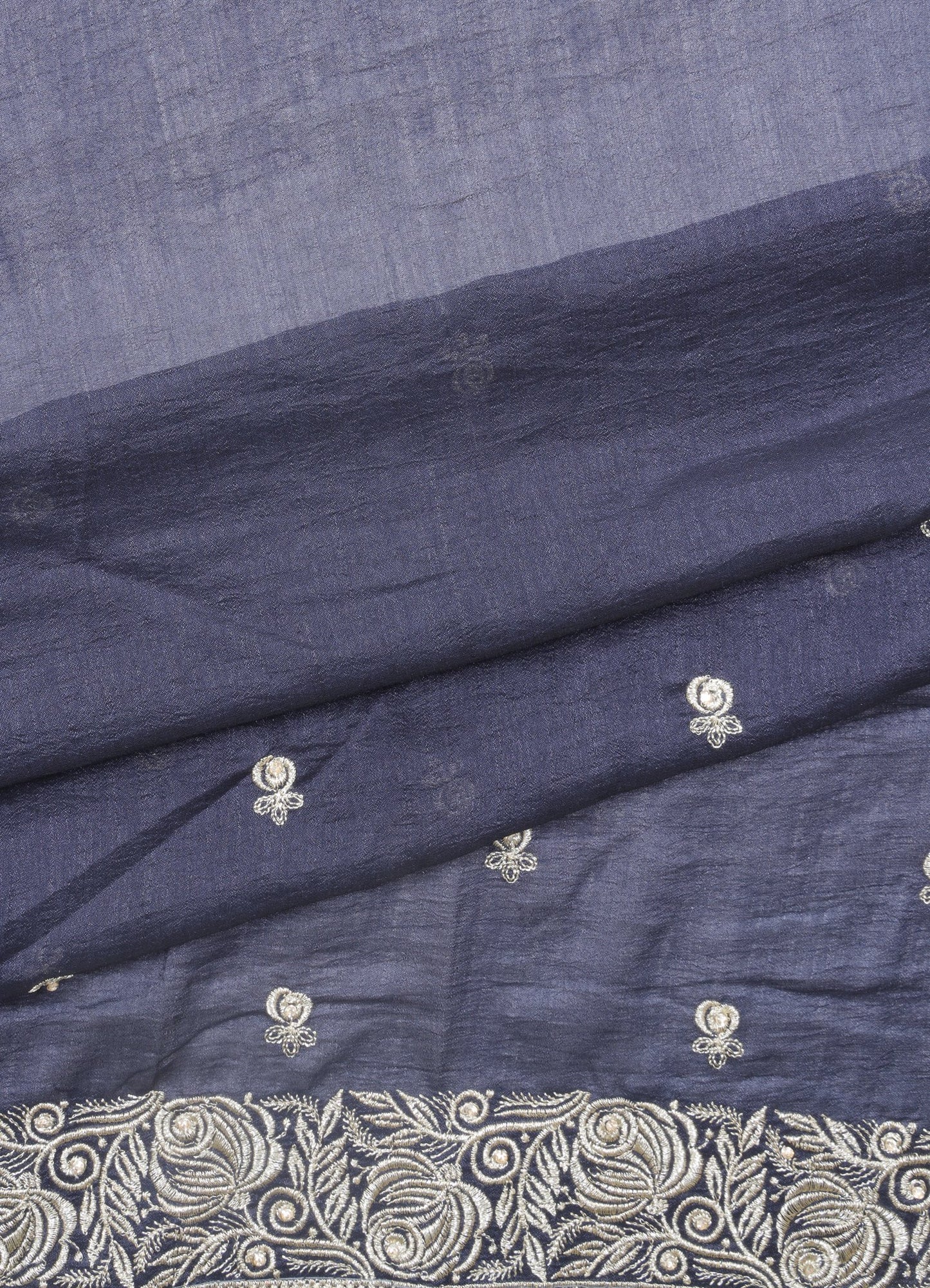 Navy Blue Cotton Embroidered Saree with Intricate Border