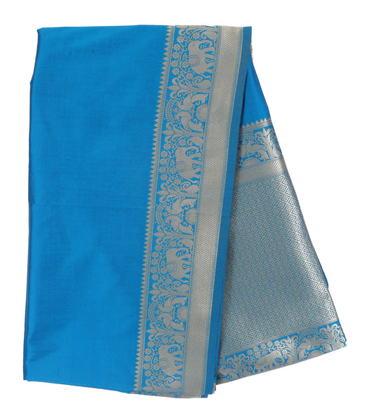 Sky Blue Banarasi Silk Saree with Silver Zari Work