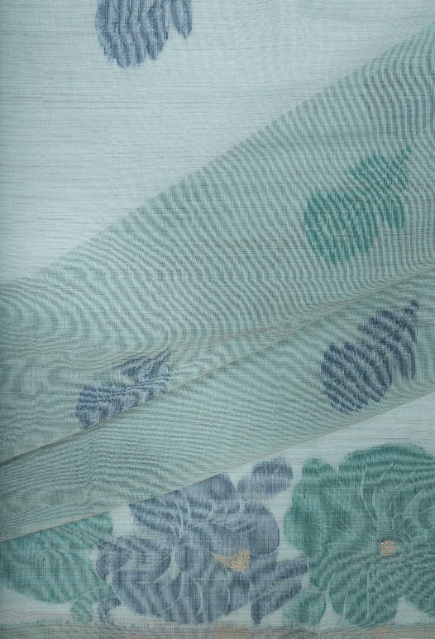 Pastel Blue Floral Linen Saree