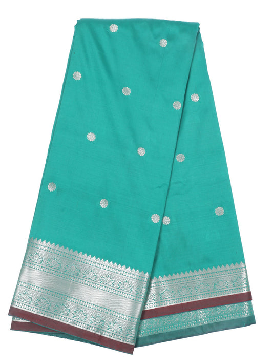 Turquoise and Pink Silk Saree with Silver Zari Work