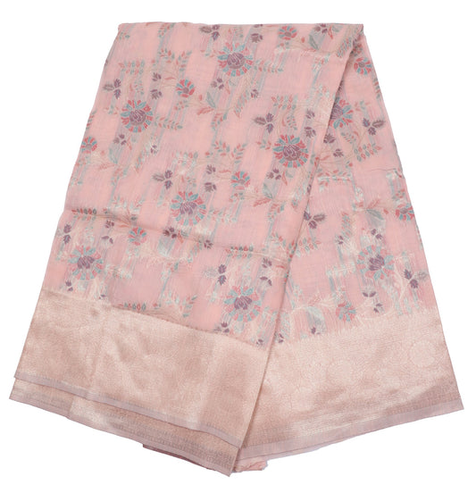 Pastel Pink Floral Banarasi Silk Saree