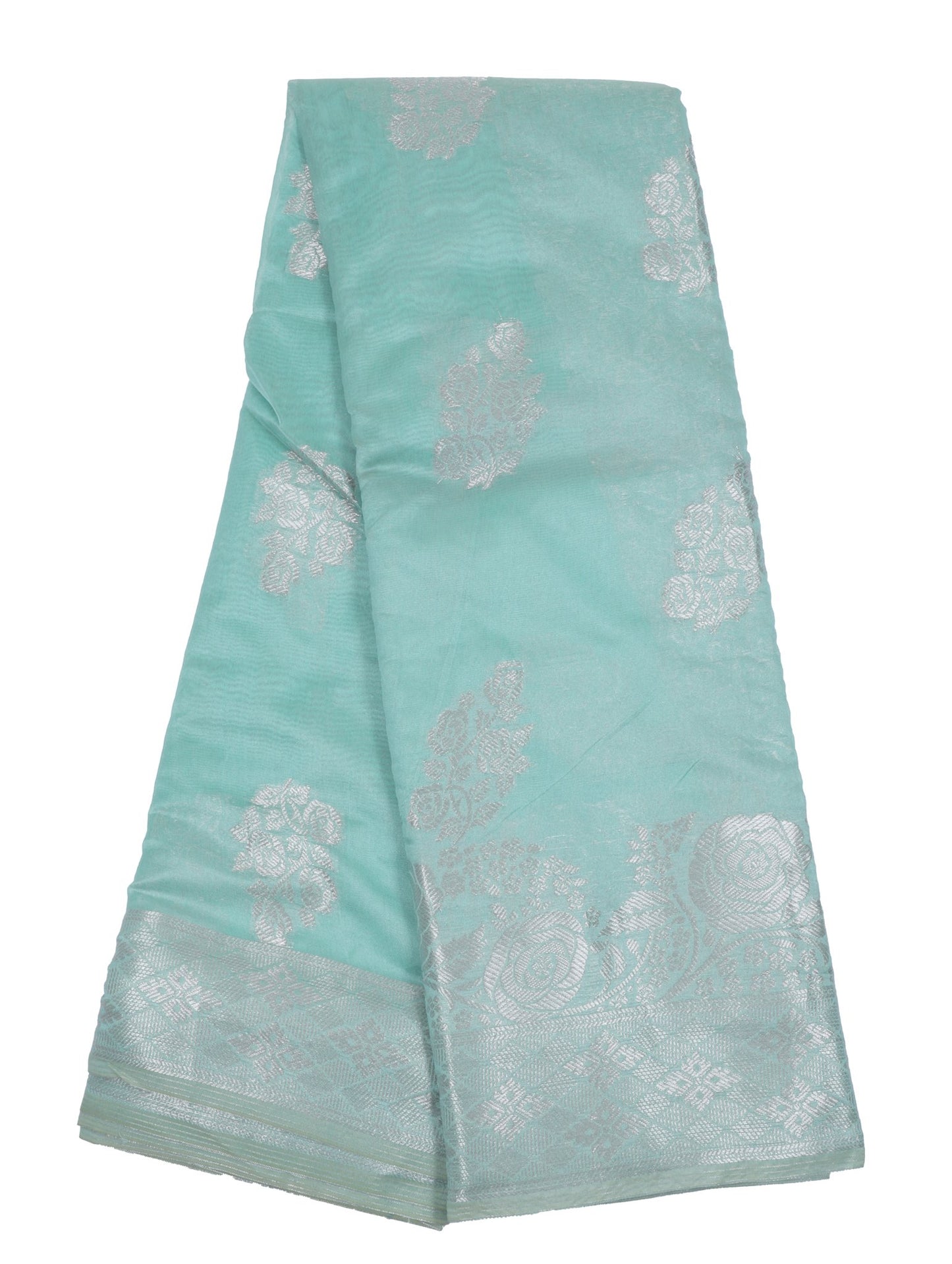 Mint Green Banarasi Silk Saree with Silver Zari Work