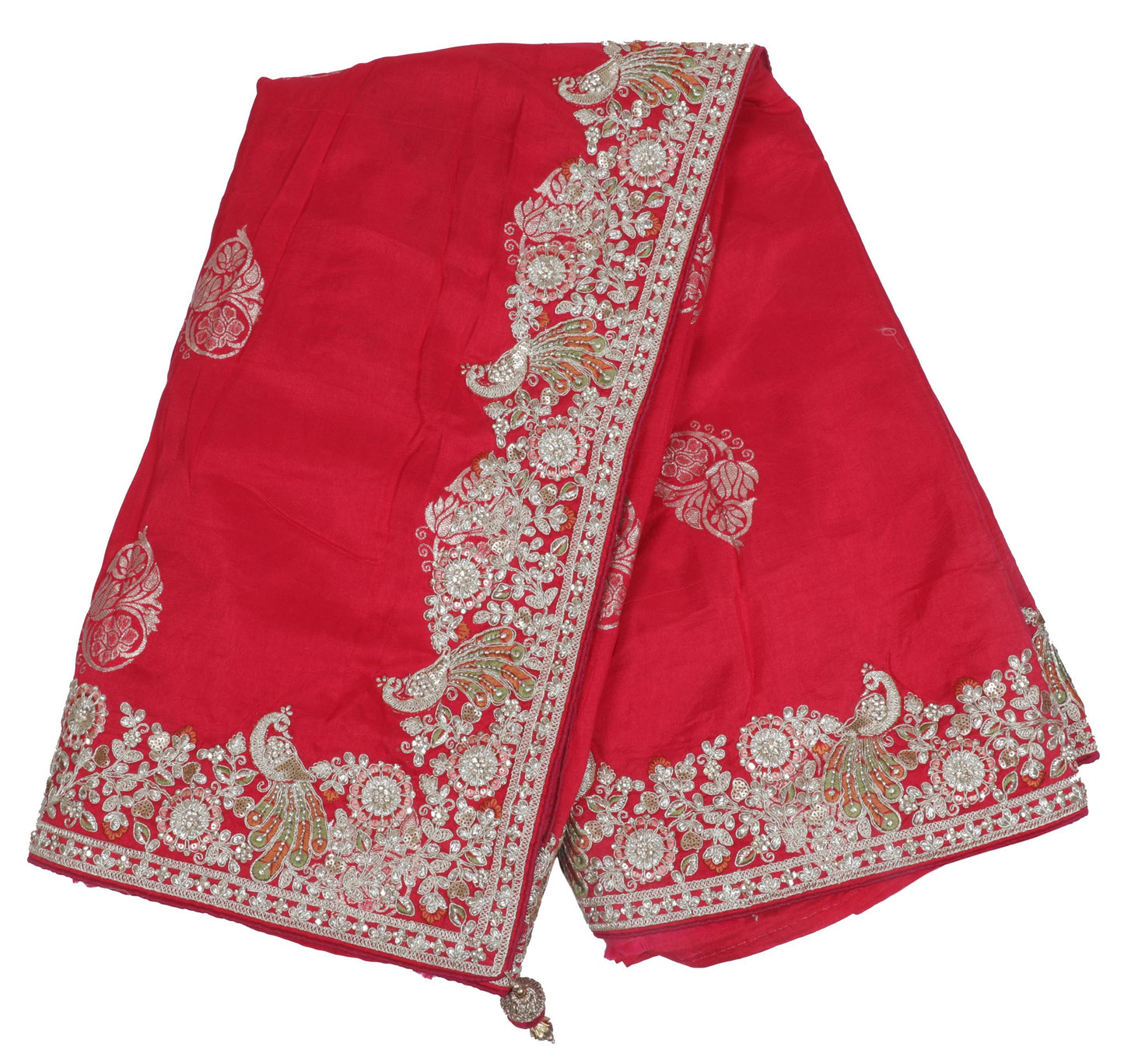Red Silk Saree with Intricate Zari Embroidery