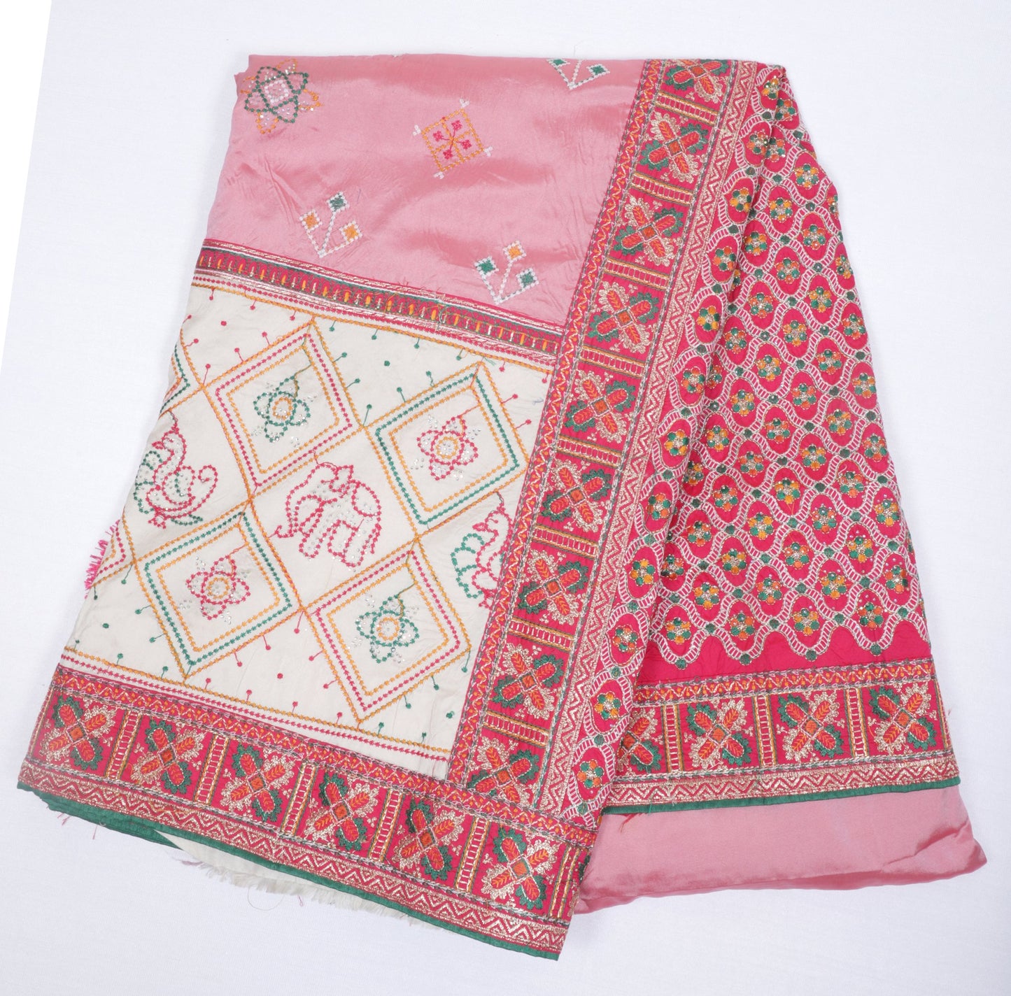 Pink Silk Embroidered Saree with Traditional Motifs