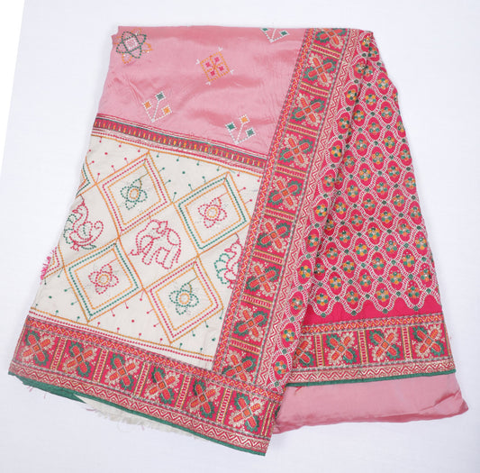 Pink Silk Embroidered Saree with Traditional Motifs